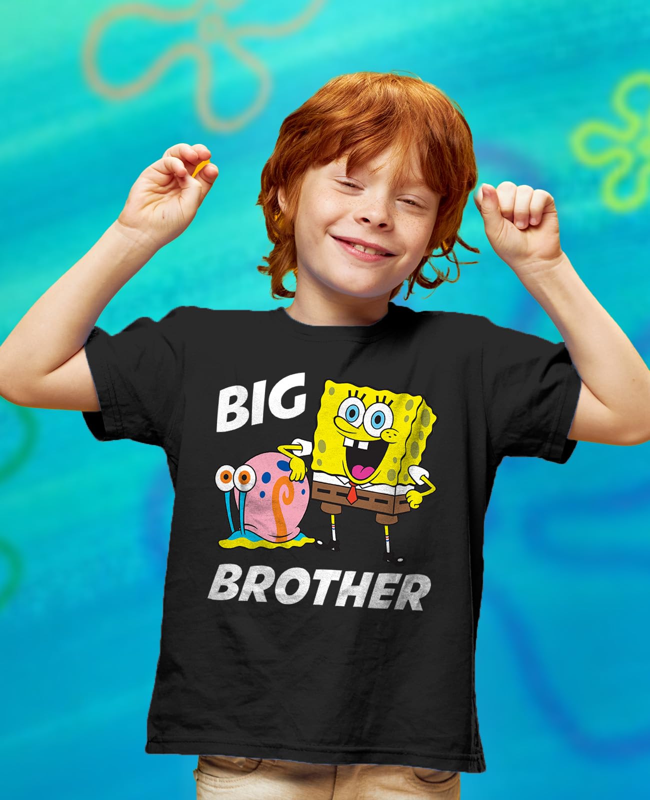 Spongebob and Gary Big Brother Funny Toddler T-Shirt - Cute Cartoon Graphic Tee for Kids - Perfect for Sibling Matching Outfits & Birthday Gifts