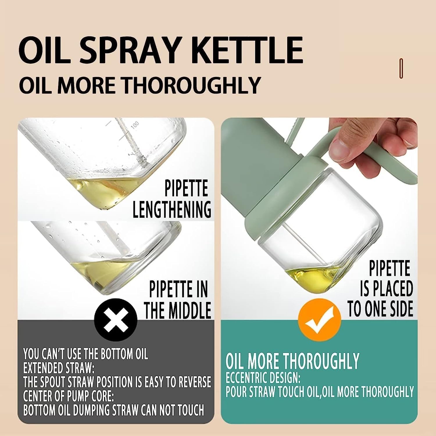 Premium 180ml Glass Oil Sprayer for Cooking - Olive Oil Mister & Canola Oil Spritzer - Kitchen Gadget for Air Fryer, Salad Dressing & Healthy Cooking - BPA-Free & Drip-Free Design