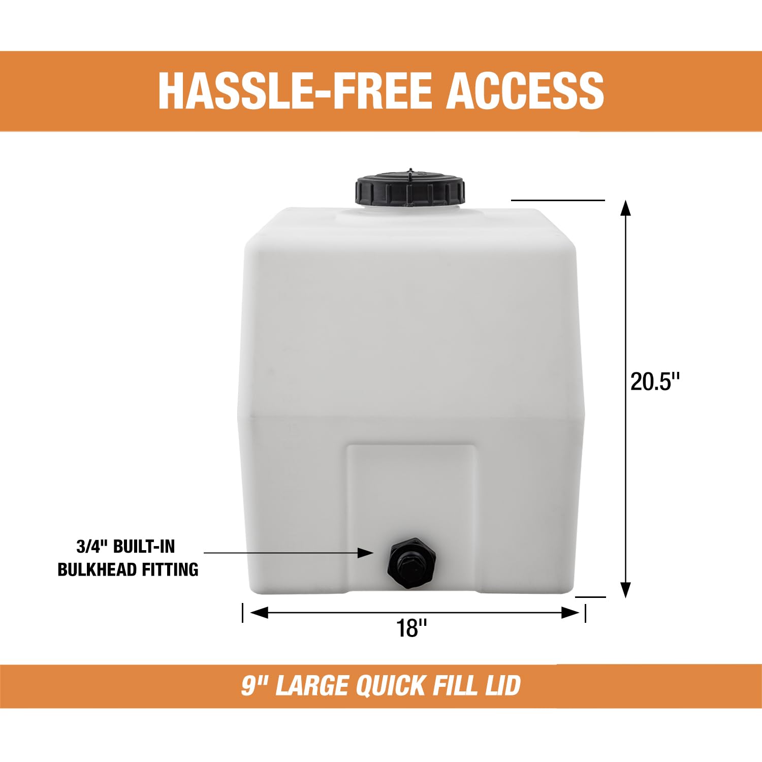 RomoTech 82123909 30-Gallon Horizontal Square Water Storage Tank - USA-Made Polyethylene Reservoir for Water & Non-Flammable Liquids | Rustproof & Corrosion-Resistant | Ideal for Agriculture, Industrial & Home Water Storage