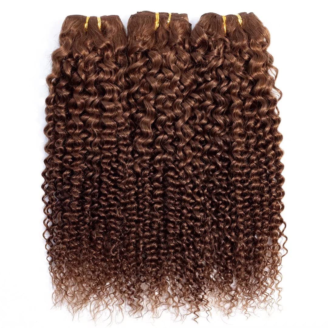 Brazilian Curly Hair Bundles 3 Pcs 10 12 14 Inch Light Brown 100% Human Hair Weave - Unprocessed Virgin Kinky Curly Hair Extensions for Natural Look & Styling