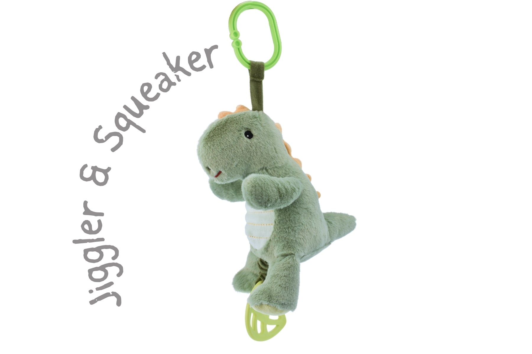 Snuggle Buddy Minty Dinosaur Jiggle & Shake Clip Toy - Soft Plush Dinosaur Clip for Kids, Babies & Toddlers - Perfect for Strollers, Car Seats & Backpacks