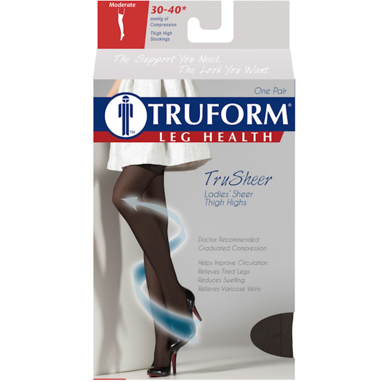Truform Sheer 30-40 mmHg Compression Stockings for Women - Thigh High Medical Support Hose, 30 Denier Nude Small | Ideal for Varicose Veins, Edema & Long Flights