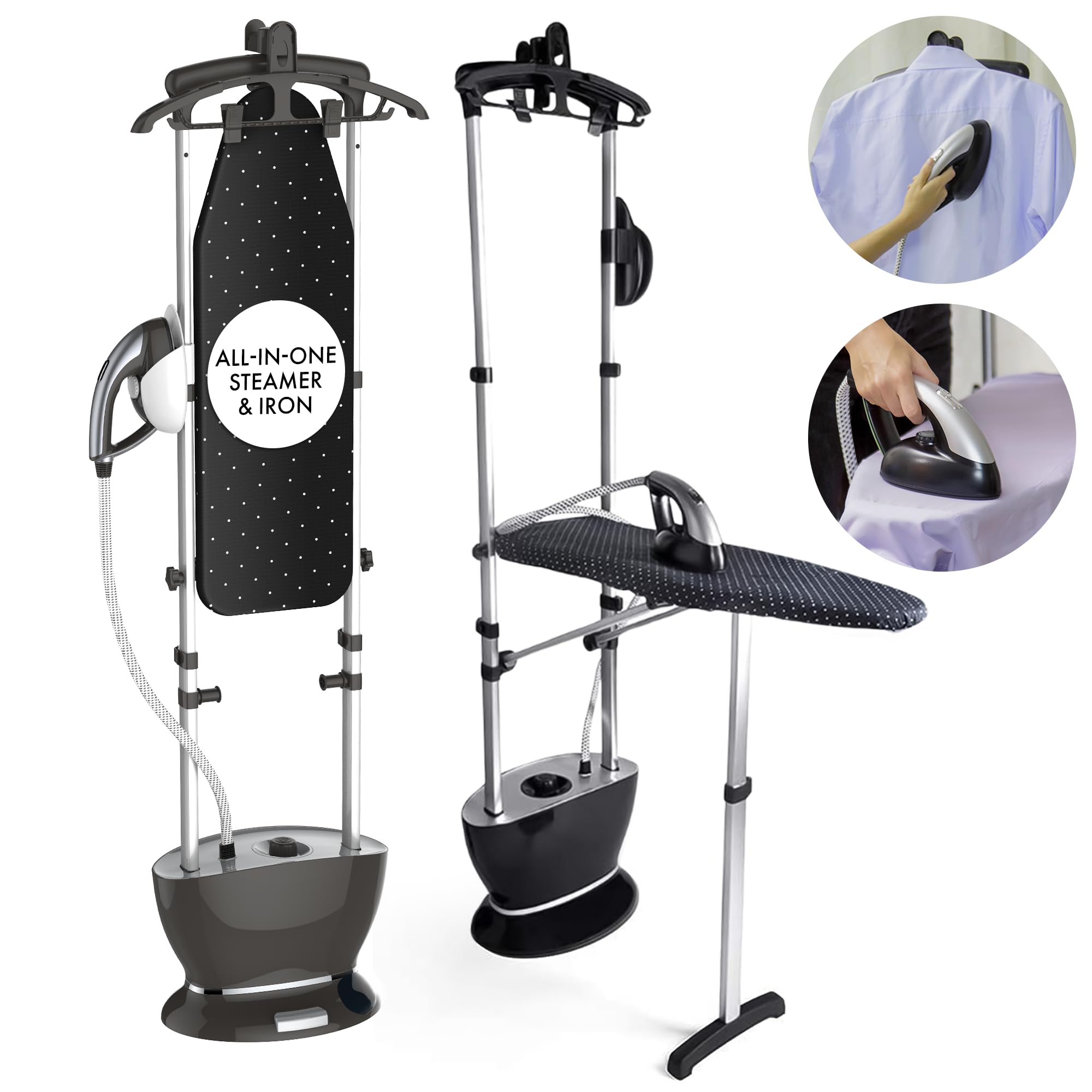 Steam & Go - All-in-One Garment Steamer and Iron with Ironing Board & Hanger | Powerful Pressurized Clothes Steamer for Wrinkles | Chemical-Free Fabric Care | Perfect for Travel, Home & Office Use