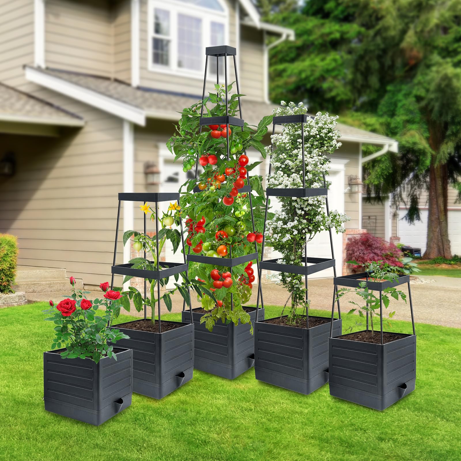 **MQUPIN Self-Watering Raised Garden Bed with Adjustable Trellis – Planter Box for Tomatoes, Climbing Vegetables & Plants – Outdoor Gardening Solution for Patio, Balcony & Backyard**
