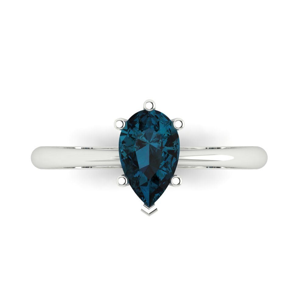 1.0 ct Natural London Blue Pear Cut Solitaire Engagement Ring - 14k White Gold Bridal Jewelry for Women | Anniversary, Proposal & Wedding Gift Idea