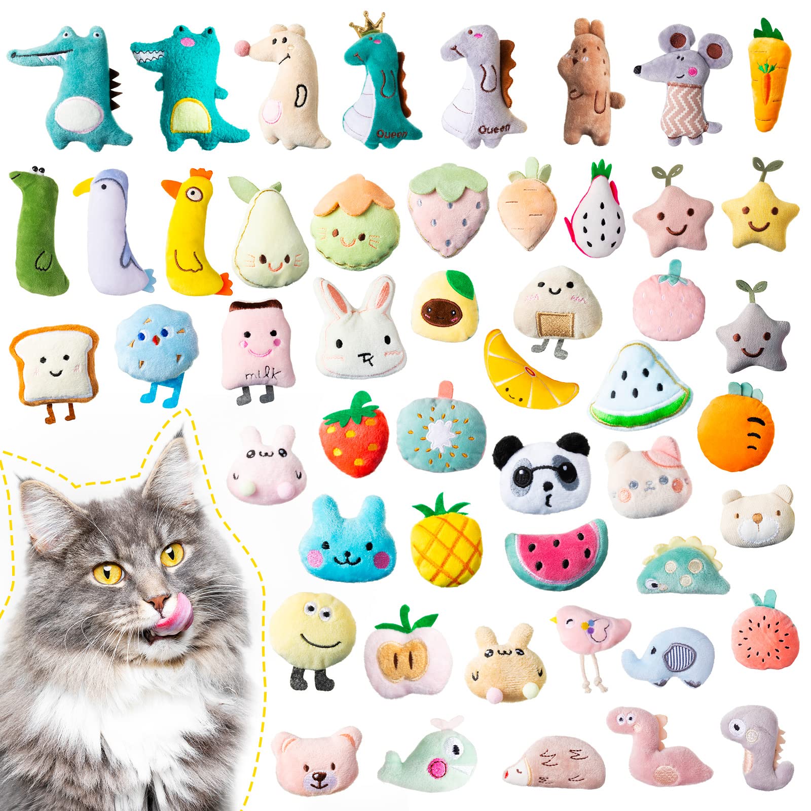 Jadive 50 Pcs Catnip Toys Bulk - Natural Catnip Filled Plush Toys for Indoor Cats, Interactive Kitten Chew Toys, Durable Pet Supplies for Play & Training - Perfect for Playtime, Stress Relief & Bonding with Your Cat
