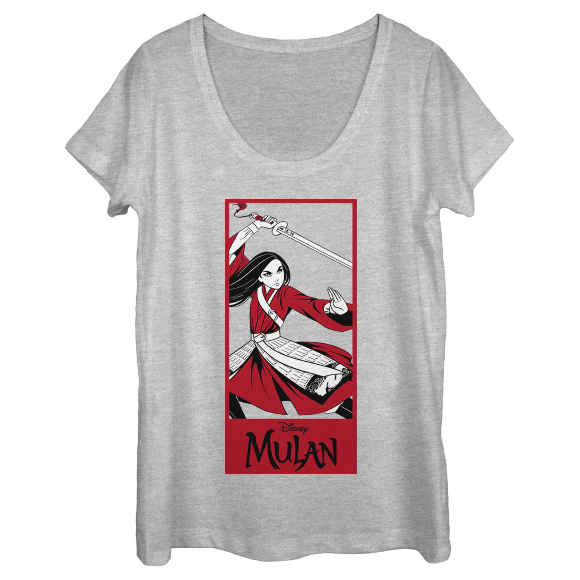 Women's Mulan Warrior Pose Scoop Neck T-Shirt - Athletic Heather - Small - Perfect for Yoga, Workouts & Casual Wear