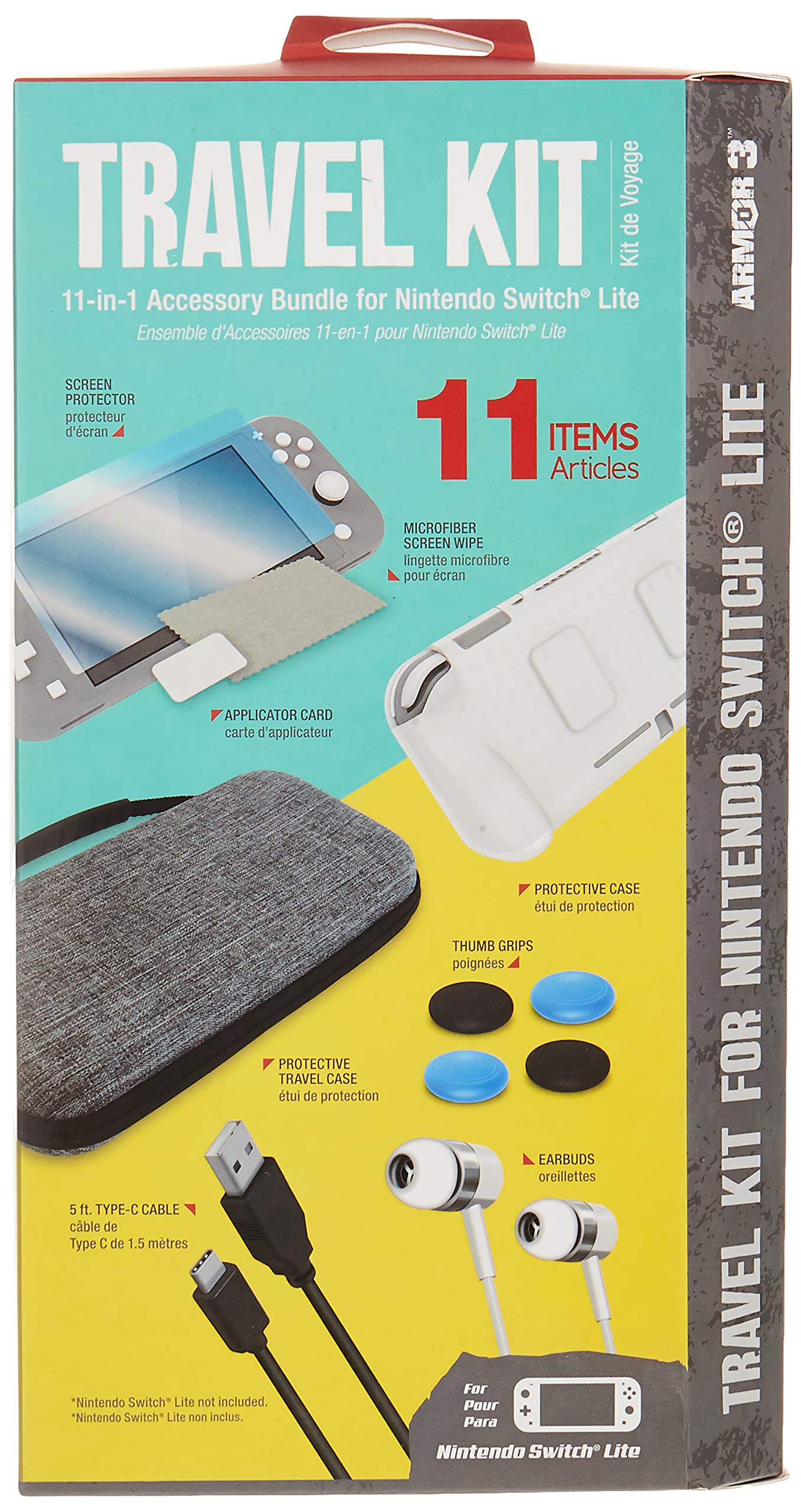 Armor3 Travel Case for Nintendo Switch Lite - Protective Hard Shell with Game Card Storage - Perfect for Travel, Commuting & Gaming On The Go