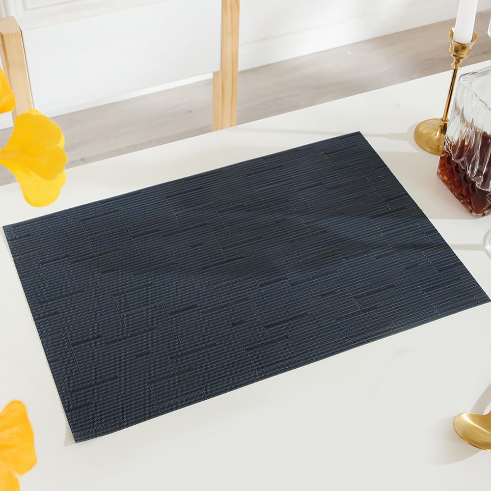 PIGCHCY Washable Durable Woven Vinyl Placemats Set of 6 - Heat Resistant Plastic Table Mats 18x12 Inches for Dining Table, Kitchen & Outdoor Use (Midnight Blue)