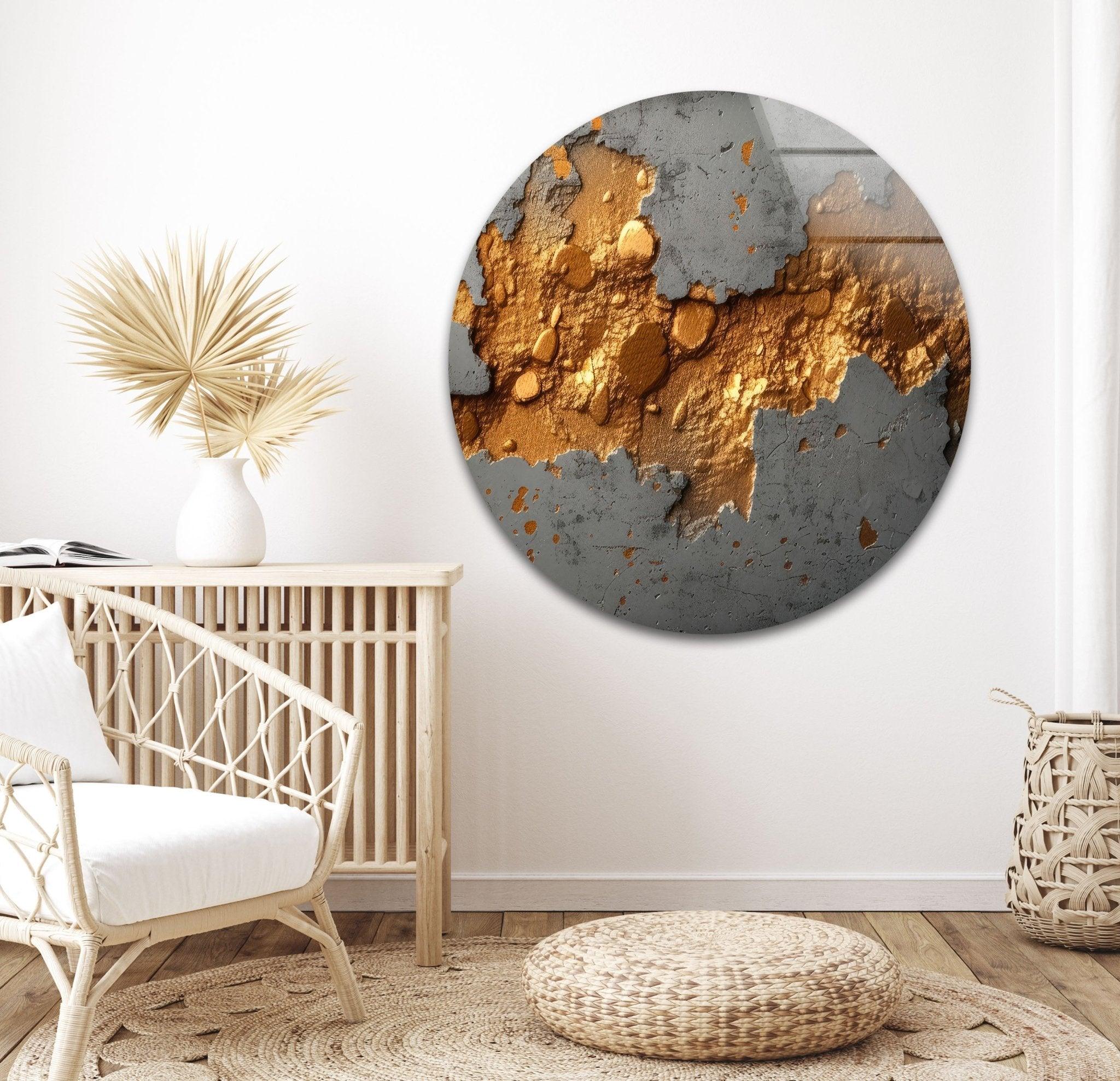 Abstract Rusty Metal Glass Wall Art Decor - Modern Industrial Home & Office Wall Decor for Living Room, Bedroom, Dining Area
