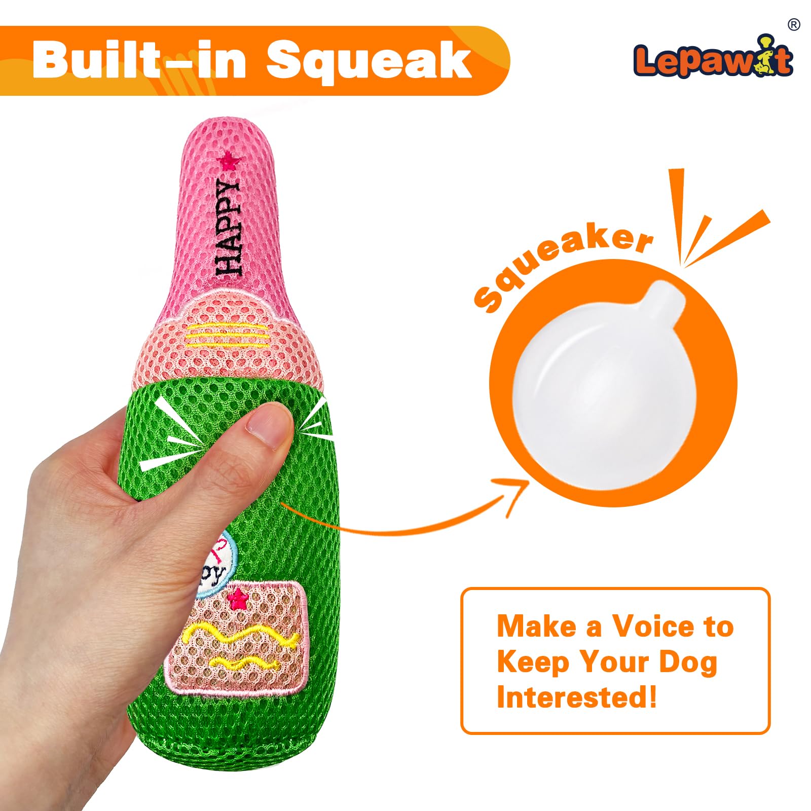 Durable Squeaky Dog Toys for Small & Medium Dogs - Floating Chew Toys with Mesh for Teeth Cleaning, Fun Champagne-Themed Pet Gifts - Perfect for Pool Play, Training & Dental Health