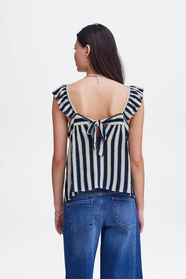 Marrakech Square Neck Top - Total Eclipse Stripe Women's Fashion Blouse | Boho Chic Summer Tops for Beach, Vacation & Casual Outings