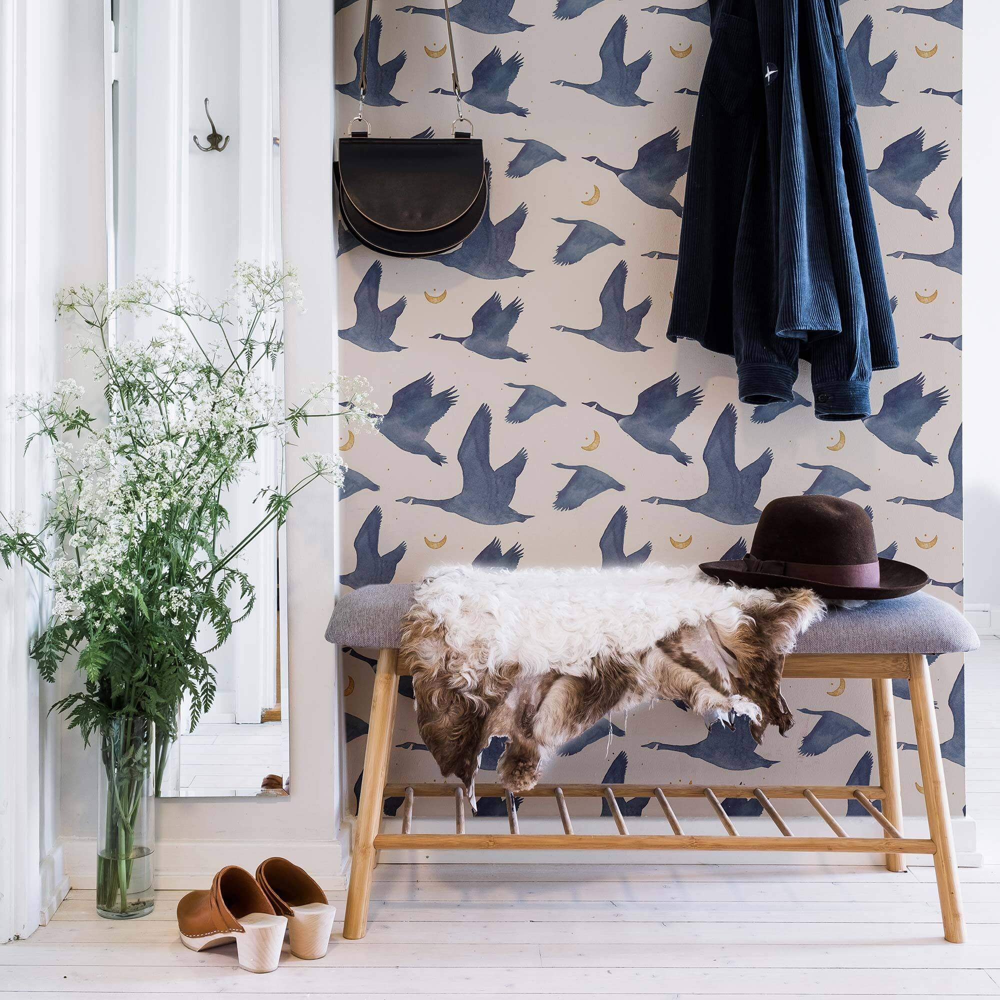 Blue Birds Peel and Stick Removable Wallpaper - Self-Adhesive Decorative Wall Covering for Bedroom, Nursery & Home Decor - Easy to Apply & Remove