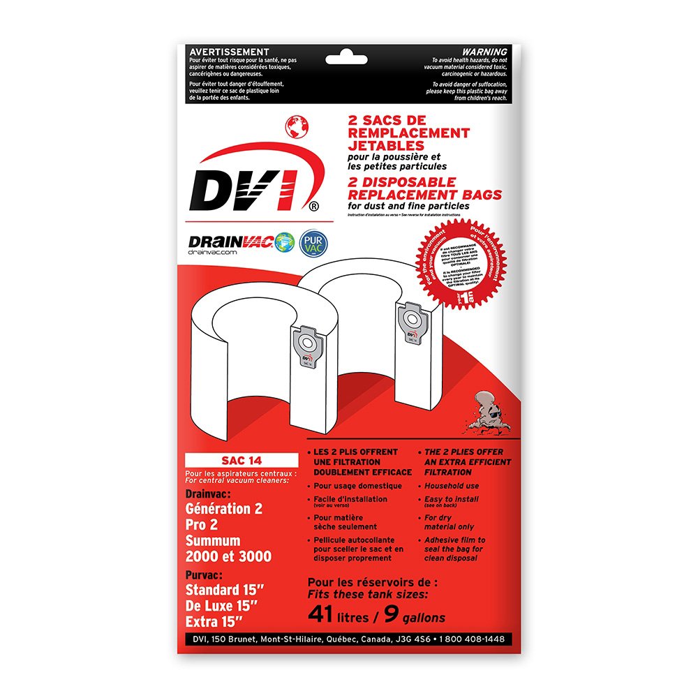 Drainvac SAC-14 Paper Central Vacuum Bags - 6 Pack | High Efficiency Dust Collection for Central Vacuum Systems | Perfect for Home Cleaning, Pet Hair Removal & Allergen Reduction