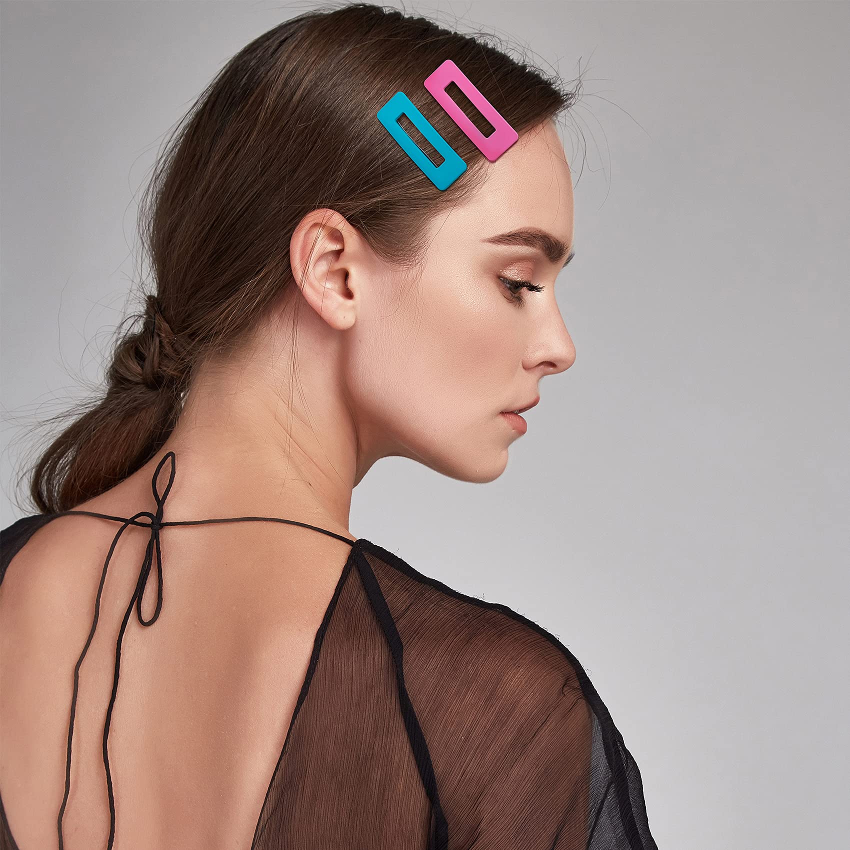 PAGOW 24Pcs Acrylic Metal Snap Hair Clips for Women - 12 Multicolor Rainbow Square Hair Barrettes, Hollow Geometric Hairpins - Perfect for Styling, Braids, Ponytails & Everyday Hair Accessories