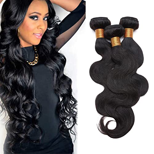 Benehair 10 Inch Brazilian Body Wave Human Hair Bundles - 3 Bundles Natural Black Weave Hair Extensions for Sew in | Real Human Hair Wavy Curly Bundles #1B 300g/pack | Perfect for Daily Styling, Parties & Special Occasions