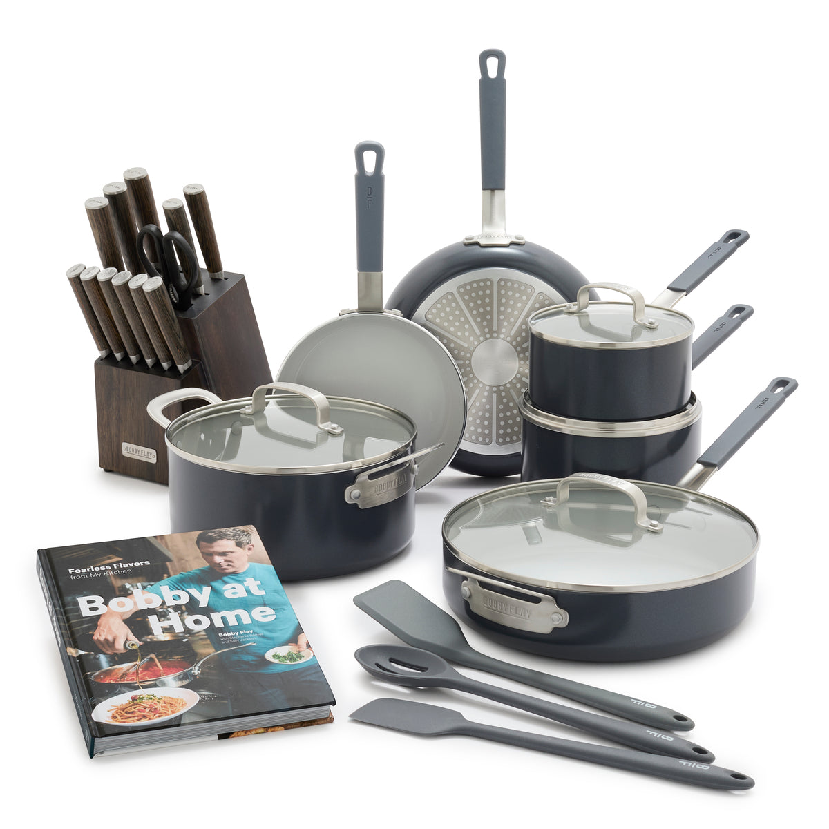 Bobby Flay by GreenPan Ultimate Nonstick Cookware Set with Bobby at Home Cookbook - 10-Piece Graphite Ceramic Coating for Healthy Cooking | Perfect for Home Chefs & Cooking Enthusiasts