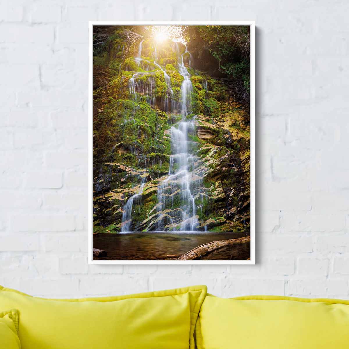 Brown Waterfall Wall Art Canvas Print - Nature Landscape Home Decor for Living Room, Bedroom & Office | 4156