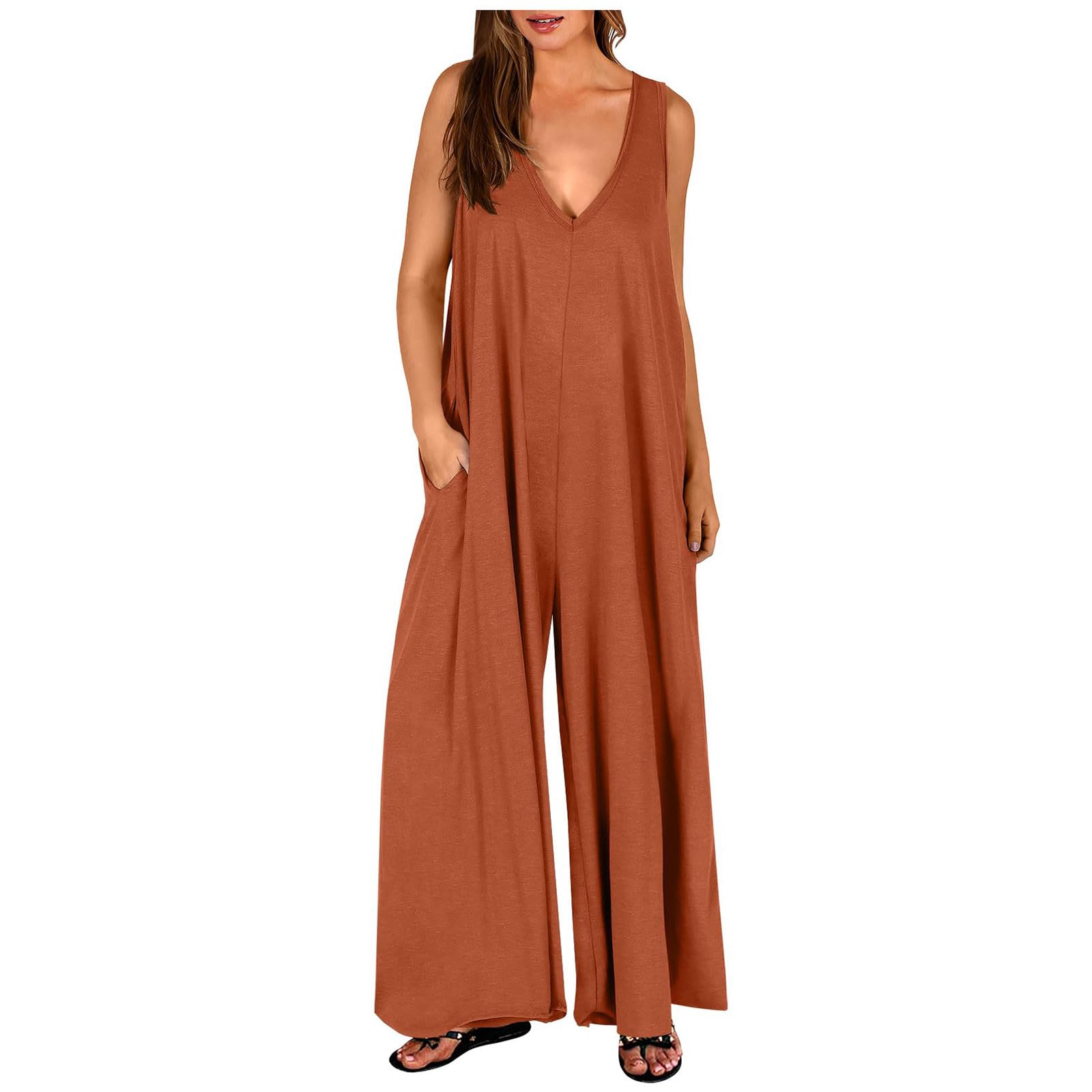 Women's Oversized Rompers - Sleeveless Loose Jumpsuit with Pockets for Summer Casual Wear