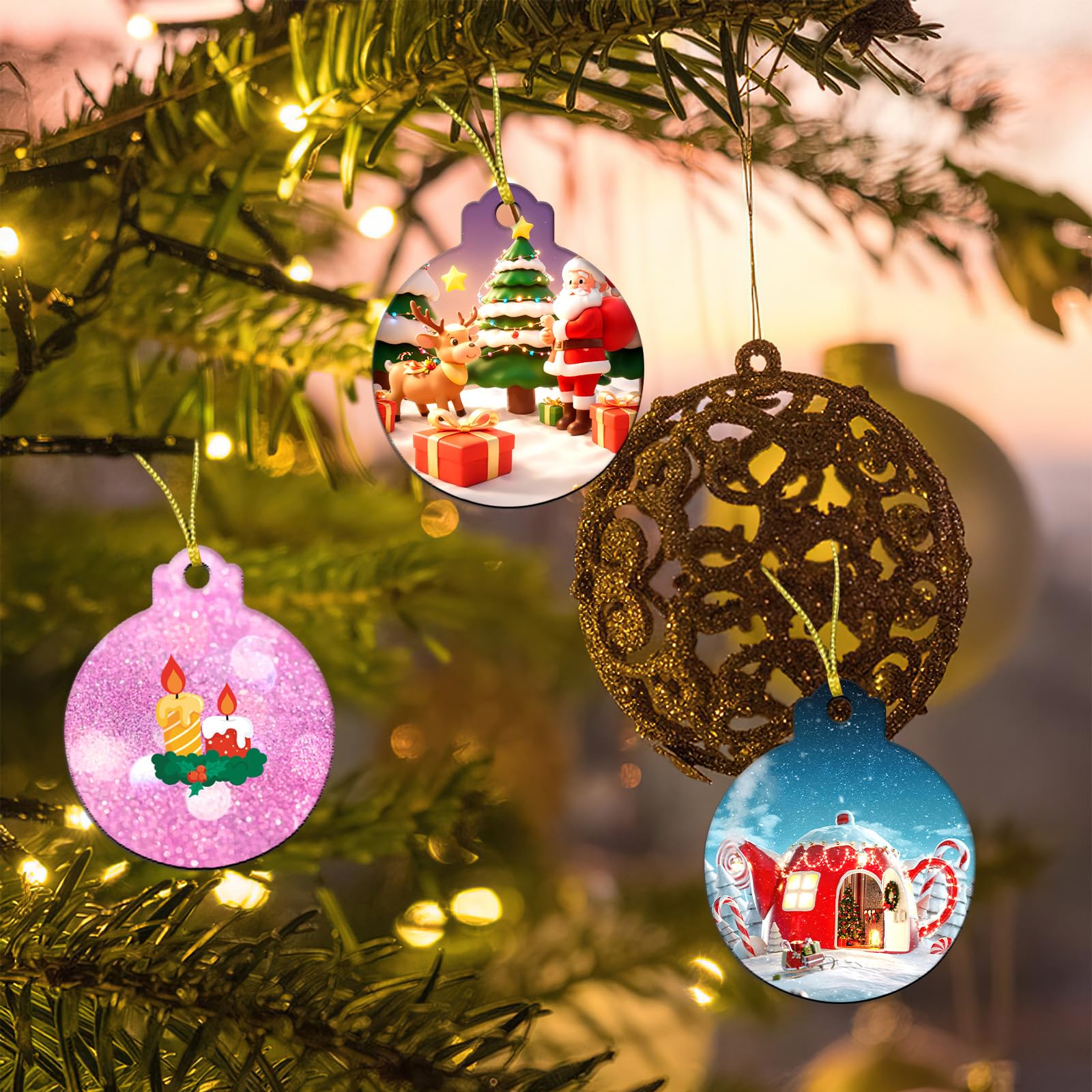 FEBSNOW 8PCS Christmas Ornament Resin Molds - Round Silicone DIY Craft Molds with Strings for Epoxy Pendant Casting - Holiday Xmas Home Decor (Blue) - Perfect for DIY Gifts, Tree Decorations & Festive Craft Projects