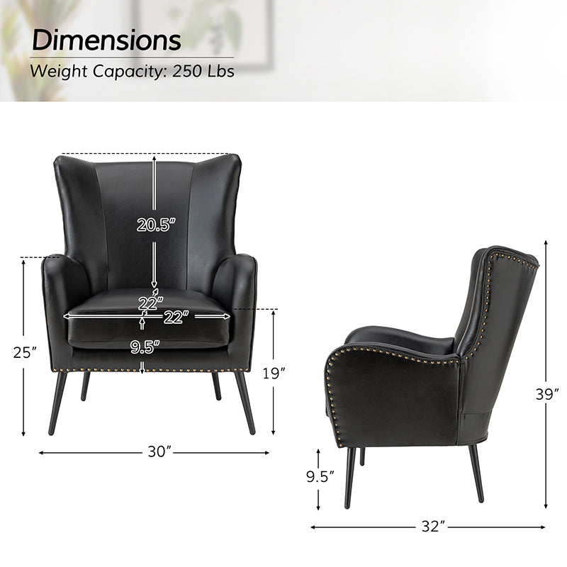 Stylish Shepherd Wingback Vegan Leather Armchair - Modern PU Leather Accent Chair for Living Room, Bedroom & Office - Comfortable Mid-Century Design with Optional Types
