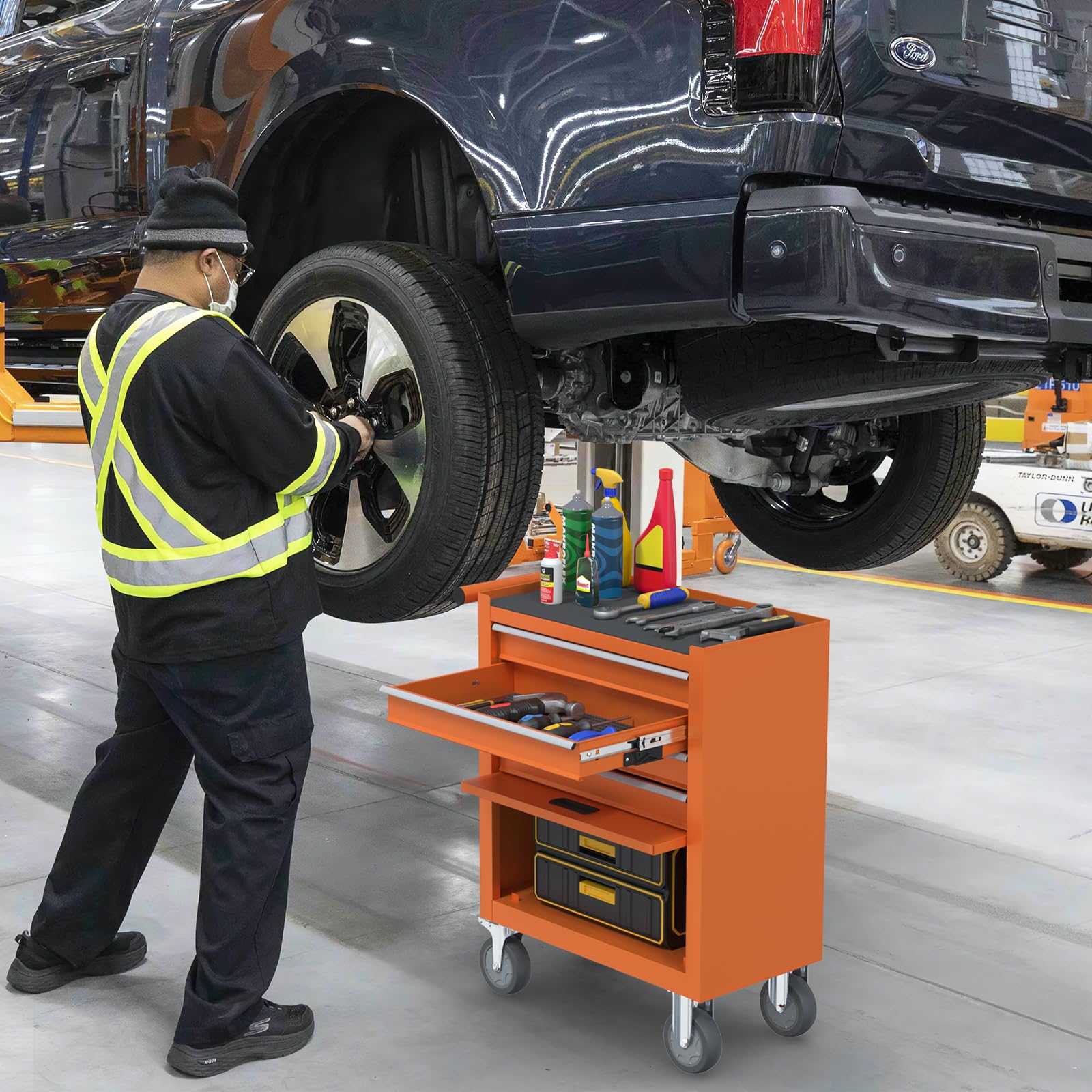 Heavy Duty 4-Drawer Rolling Tool Chest with Wheels - Metal Tool Storage Cabinet with Drawer Liners & Lockable Cart for Garage, Workshop, Auto Repair - Perfect for Mechanics, DIY Enthusiasts & Professional Technicians