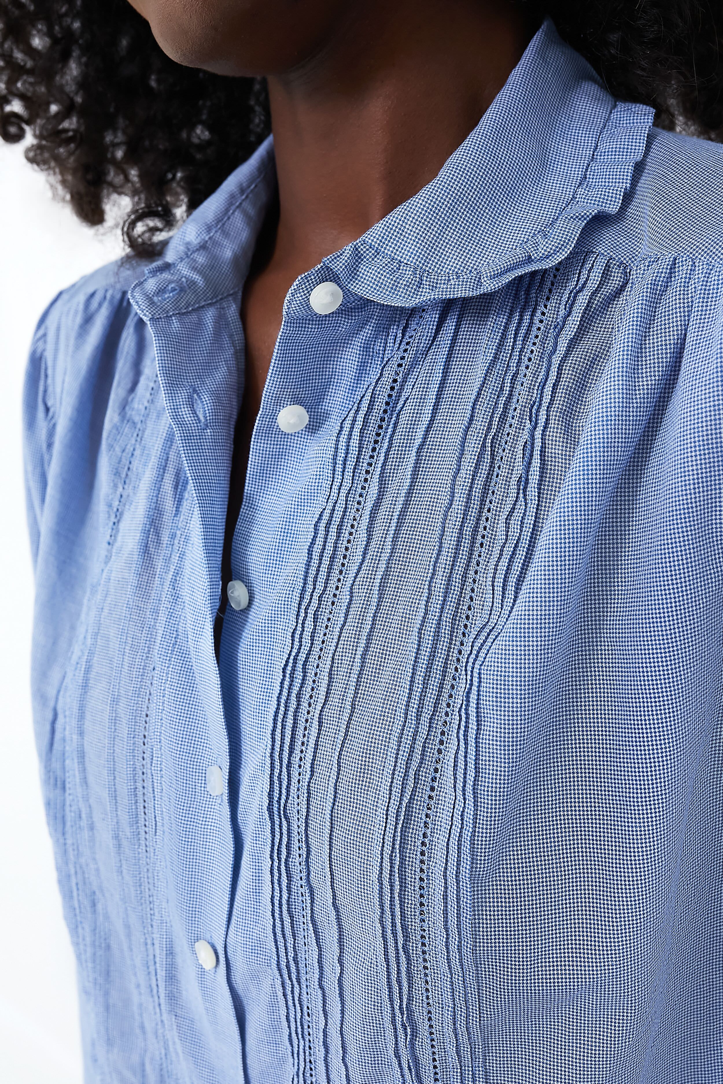 Blue Houndstooth Gemma Blouse for Women - Elegant Vintage Style Button Up Shirt - Perfect for Office, Date Night & Special Occasions
