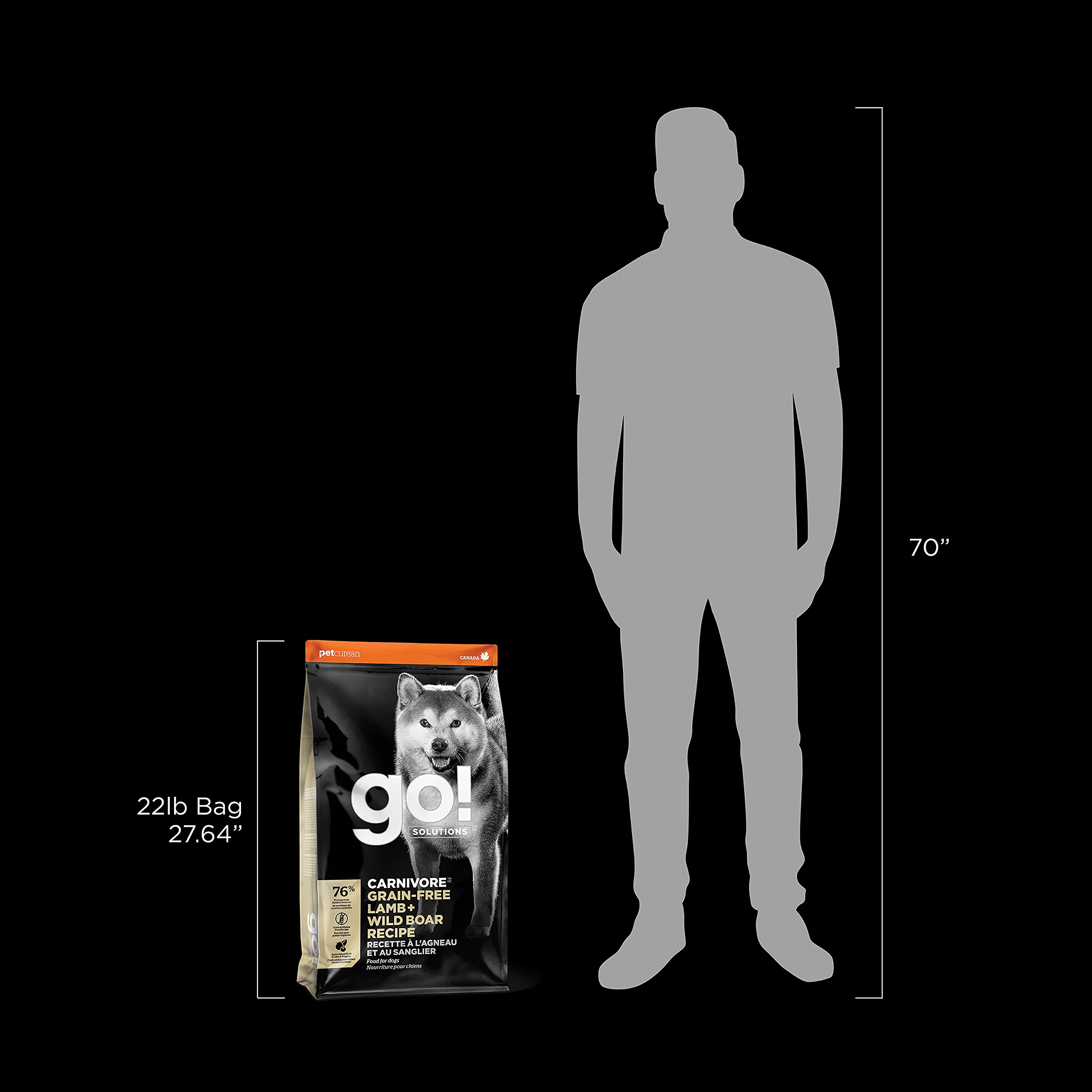 Go! Solutions Carnivore Grain-Free Dry Dog Food - High Protein Lamb & Wild Boar Recipe, 22lb Bag - Perfect for Active Dogs & Protein-Rich Diets