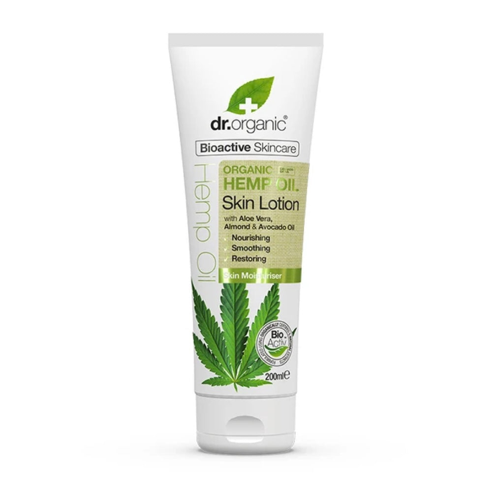 DR ORGANIC Hemp Oil Skin Lotion 200ml - Organic Moisturizer for Dry & Sensitive Skin - Hydrating Body Lotion with Hemp Seed Oil - Perfect for Daily Skincare & After-Sun Care