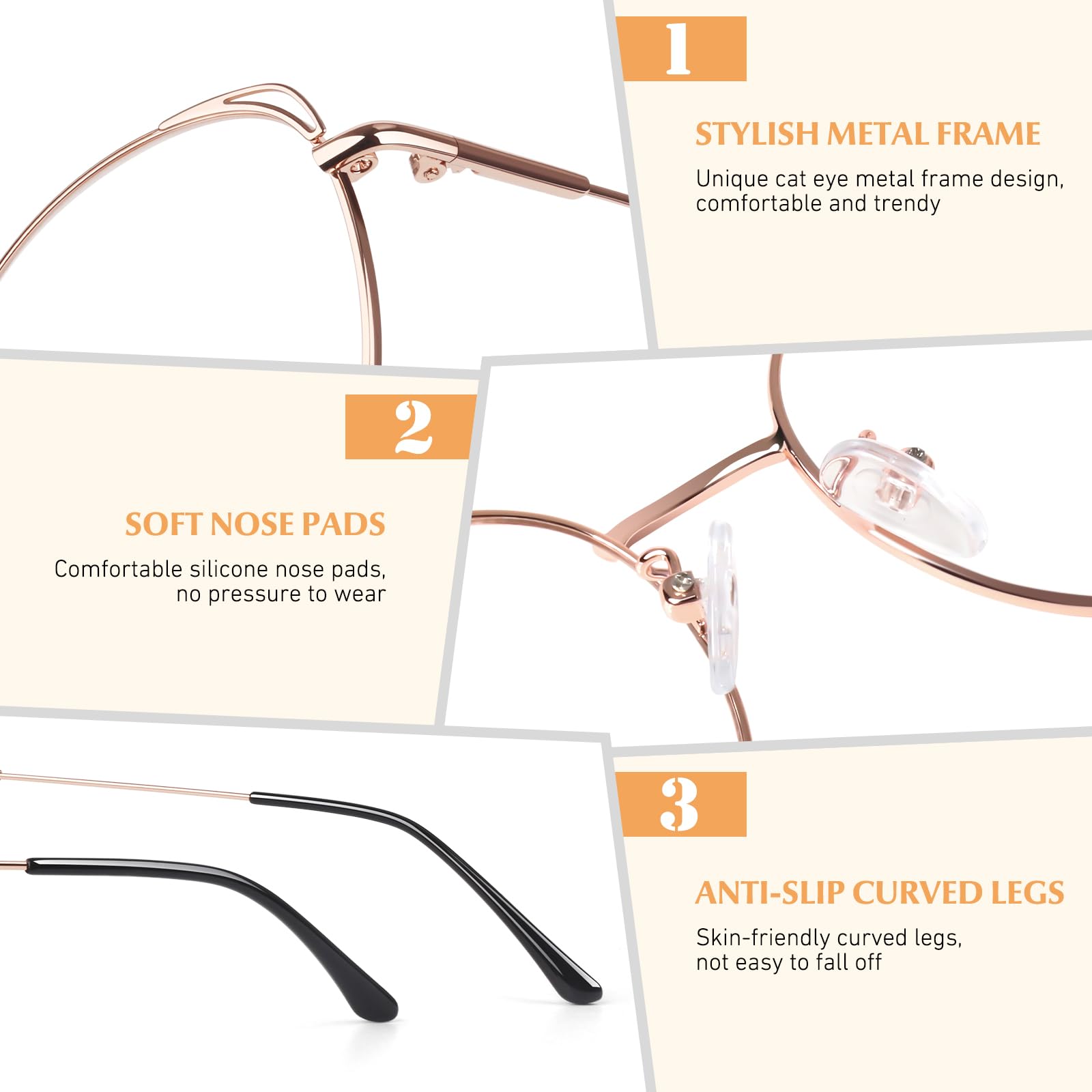 LINVO Fashion Women's Metal Cat Eye Fake Glasses with Clear Lens & UV400 Protection - Stylish Accessory for Costume Parties, Cosplay & Everyday Fashion