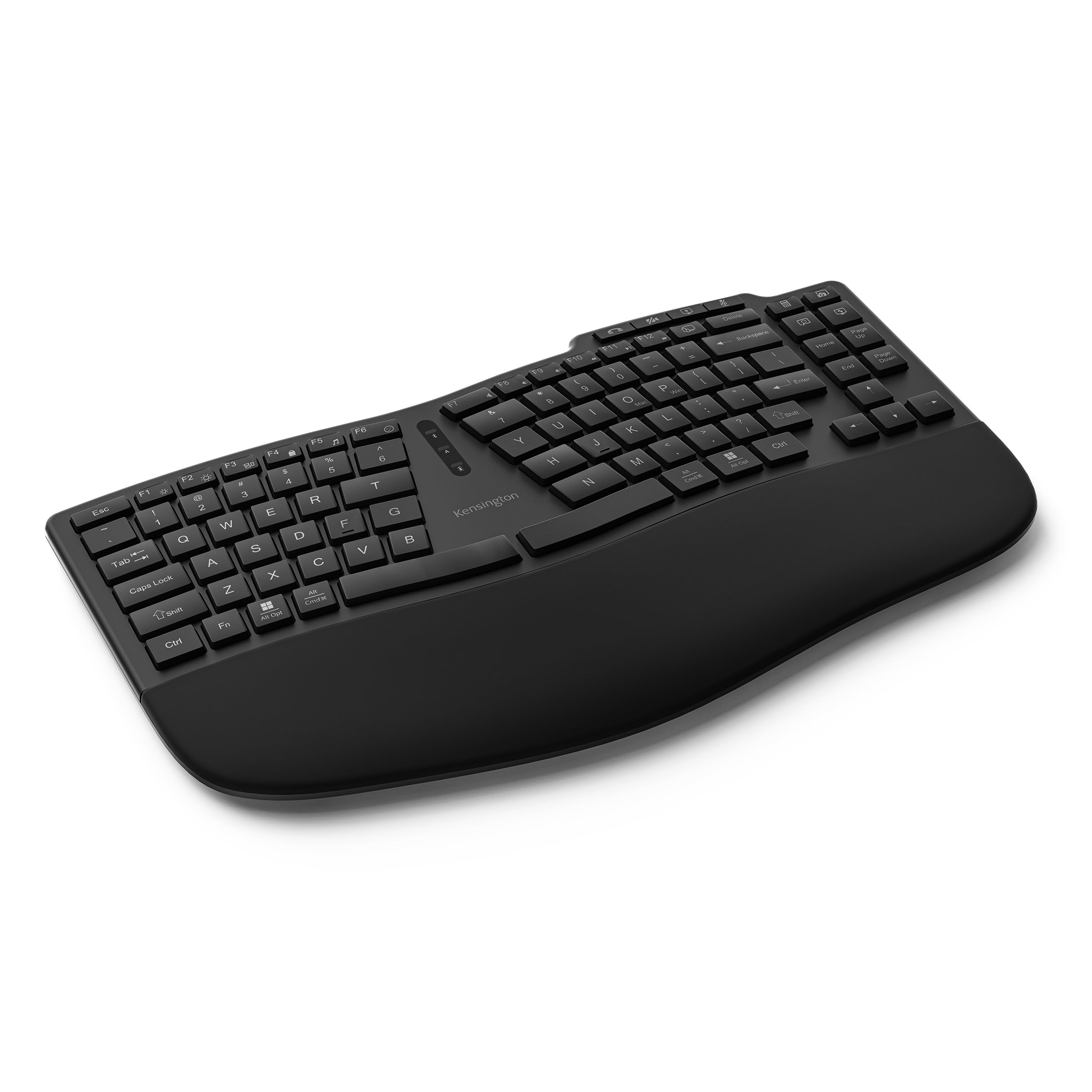 Kensington Pro Fit Ergo KB675 EQ Wireless Split Keyboard with Built-in Wrist Rest - TKL Design, Low Profile Silent Keys, Rechargeable, Bluetooth & 2.4GHz - Programmable Ergonomic Keyboard for Office & Home (Black, K75491US)