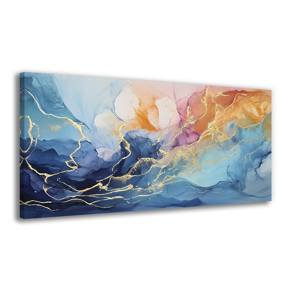 Abstract Gold Foil Canvas Wall Art - Modern Colorful Line Painting for Living Room, Bedroom, Office & Bathroom Decor | Elegant Home & Office Wall Décor for Contemporary Spaces