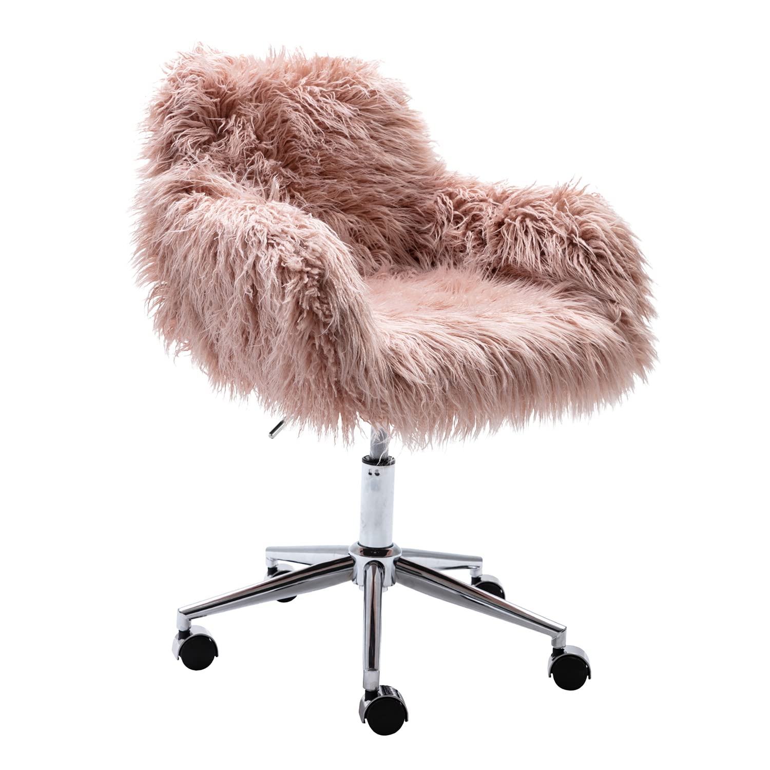 Yoluckea Modern Faux Fur Desk Chair - Adjustable Swivel Vanity Accent Chair with Soft Faux Fur, Pink Office Chair for Women & Girls - Perfect for Home Office, Living Room, Bedroom & Dressing Room Makeup Station