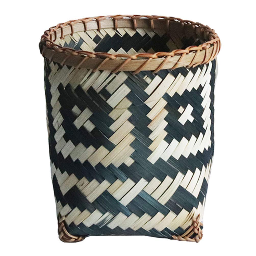 BESPORTBLE 1pc Bamboo Waste Basket - Eco-Friendly Trash Can, Storage Bin, Decorative Organizer for Home, Office, Bathroom & Kitchen - Perfect for Garbage, Flower Arrangement, Paper Recycling & Laundry (Natural Woven Design)