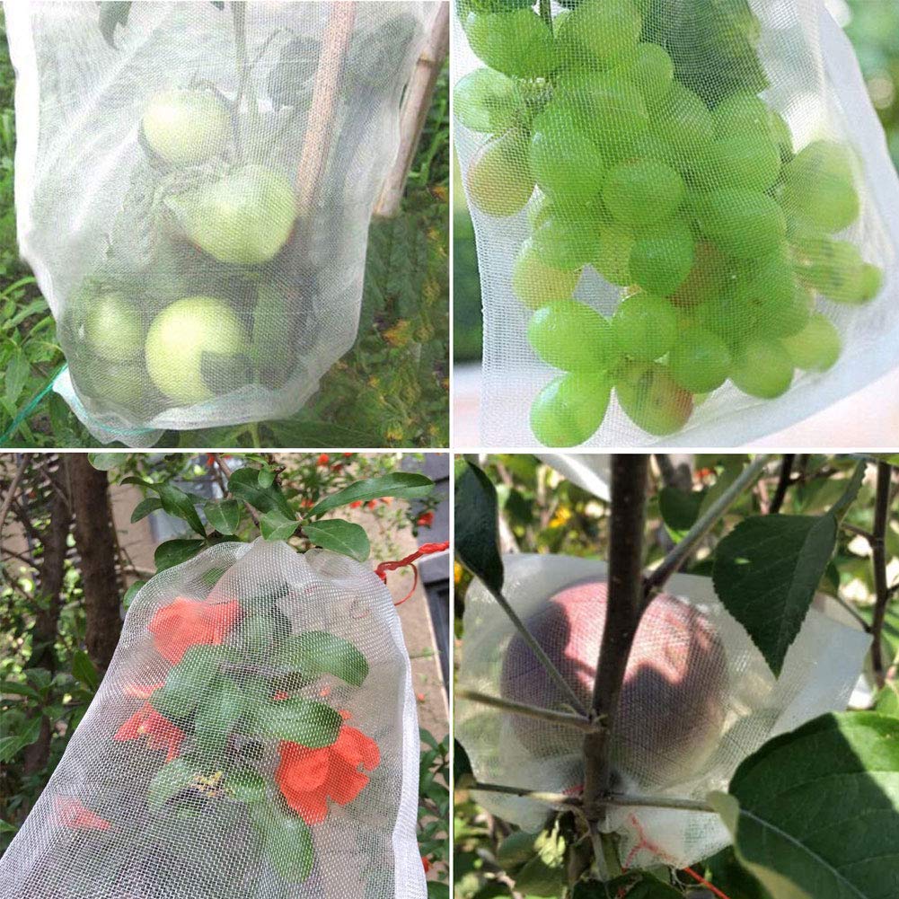 DEARLIVES 100 Pack Reusable Fruit Protection Bags for Trees - 10x6 Inch Nylon Mesh Drawstring Garden Netting Covers for Apples, Pears, Peaches, Vegetables & Plants | Pest Control & Sun Protection for Home Orchard & Backyard Gardening