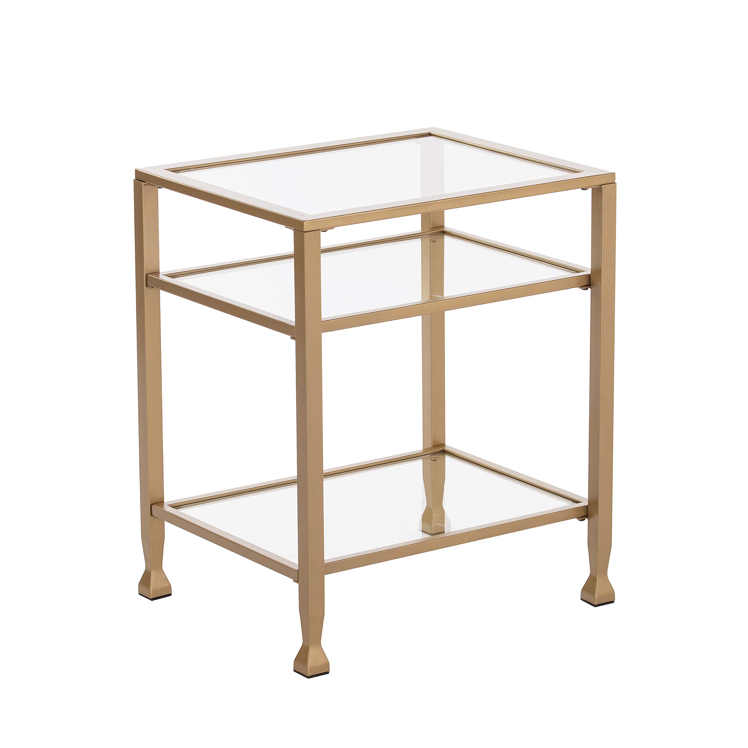 SEI Furniture Jaymes Metal & Glass 3-Tier End Table - Soft Gold Finish, Modern Side Table for Living Room, Bedroom & Office Decor