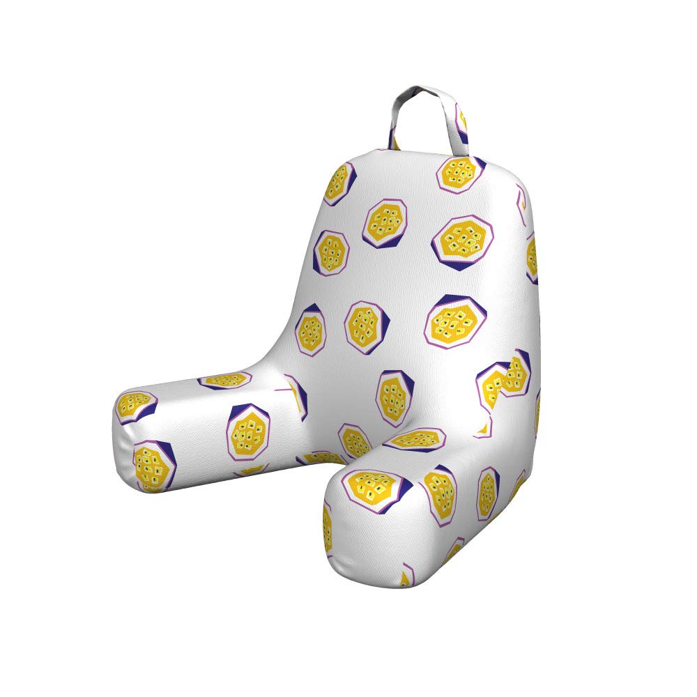 Ambesonne Fruit Bedrest Pillow with Back Pocket - Abstract Passion Fruit Silhouette Design on Plain Background - Yellow White & Indigo Decorative Reading Pillow with Shredded Foam - Perfect for Bed, Sofa, Reading Nook & Lounge Areas