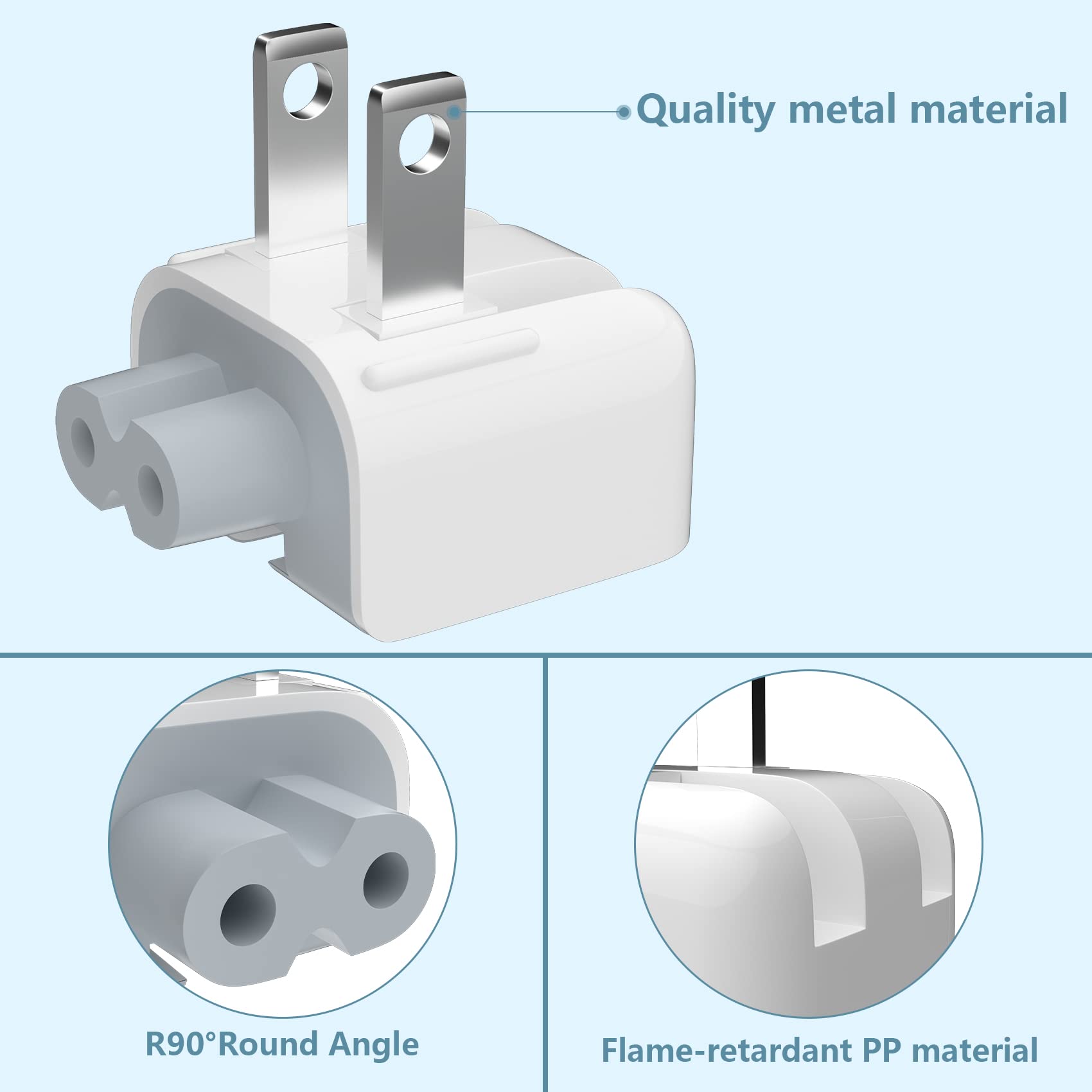 2 Pack AC Power Adapter with US Wall Folding Duck Head Plug - Universal Charger for MacBook Pro/Air, iBook, iPhone & iPod - Perfect for Home, Office & Travel Use