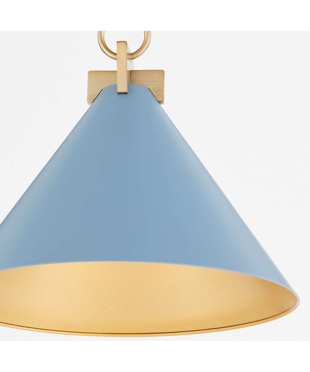 Vintage Blue Glass Pendant Light with Aged Brass Finish - Perfect for Kitchen Island, Dining Room, or Entryway Lighting
