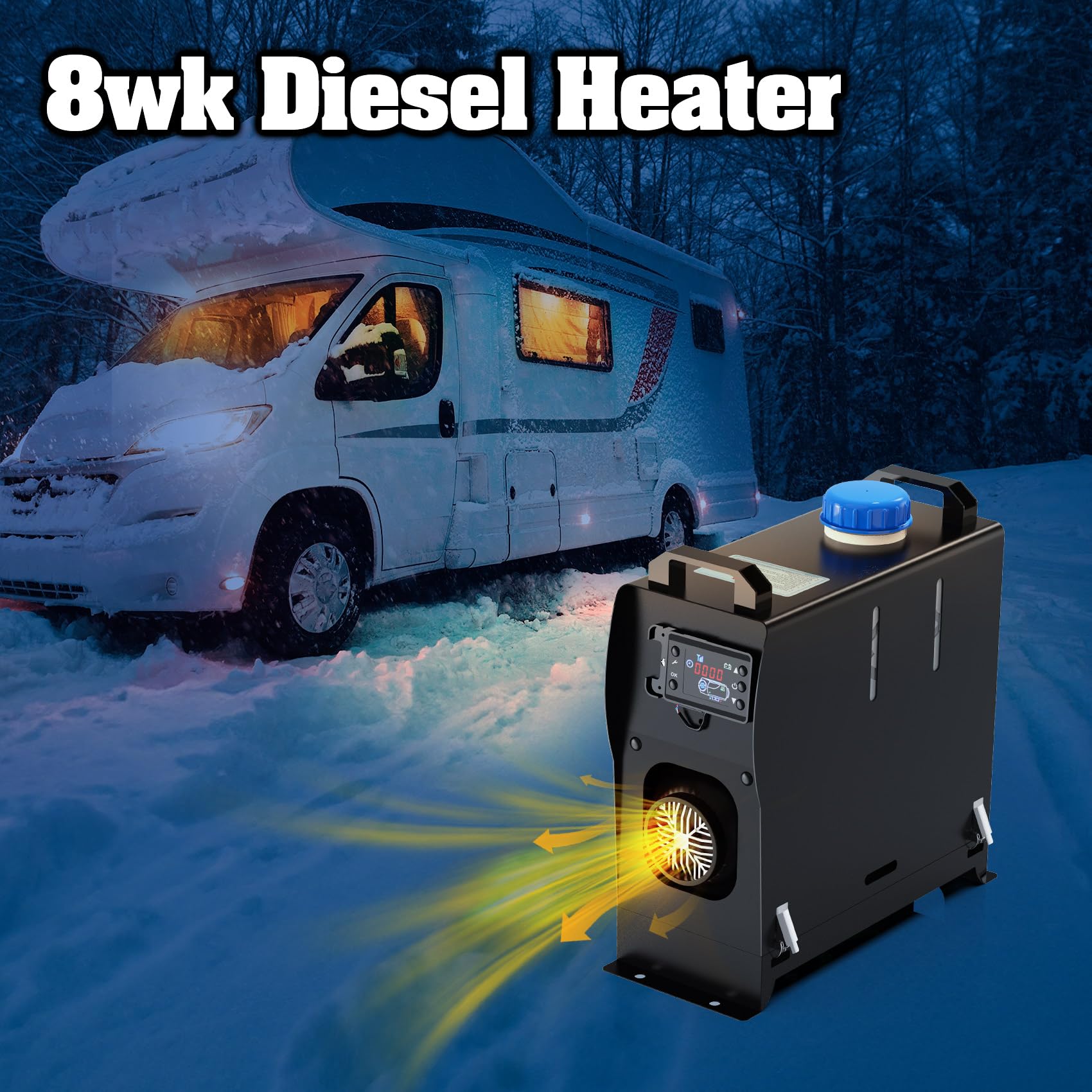 8KW Diesel Heater 12V/24V All-in-One Portable Air Heater with 5L Tank, Remote Control & LCD Display - for RV, Camping, Boats, Trucks & Indoor Use | Fast Heating, Energy Efficient, Quiet Operation | Perfect for Winter Camping, Road Trips & Off-Grid Living