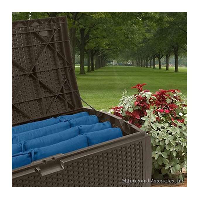 Suncast 73 Gallon Waterproof Resin Wicker Outdoor Patio Storage Deck Box - 3 Pack Set for Cushions, Pool Toys & Garden Tools | Weatherproof Deck Storage Solution for Backyard, Porch & Poolside
