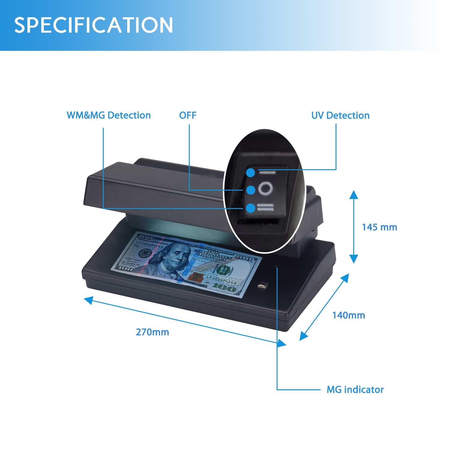 **Premium UV Counterfeit Bill Detector – 2 x 6W Powerful UV Light, Magnetic & Watermark Detection for All Currencies, Credit Cards & IDs – Ideal for Retail, Banks & Cash Handling (Black)**