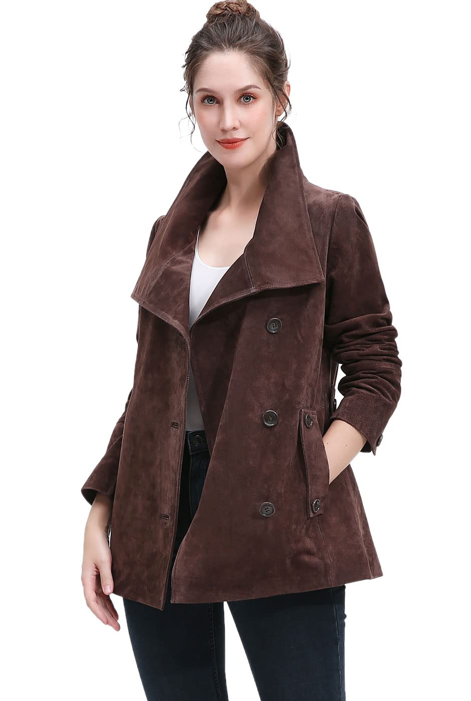 BGSD Women's Jane Suede Leather Jacket - Plus Size & Petite Available | Stylish Fall Outerwear for Casual Wear, Date Nights & Office Outfits