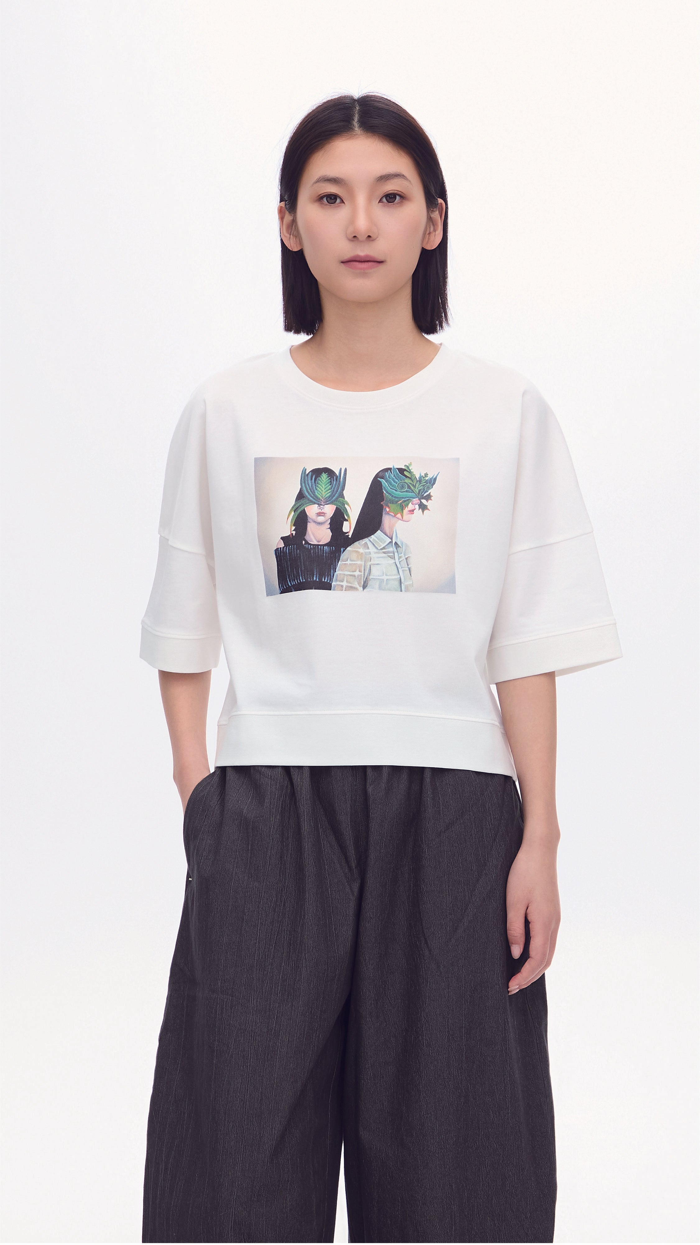 Mariko Enomoto Printed Puff Sleeve Tee - Women's Fashion Blouse for Casual Wear, Date Night & Office Outfits