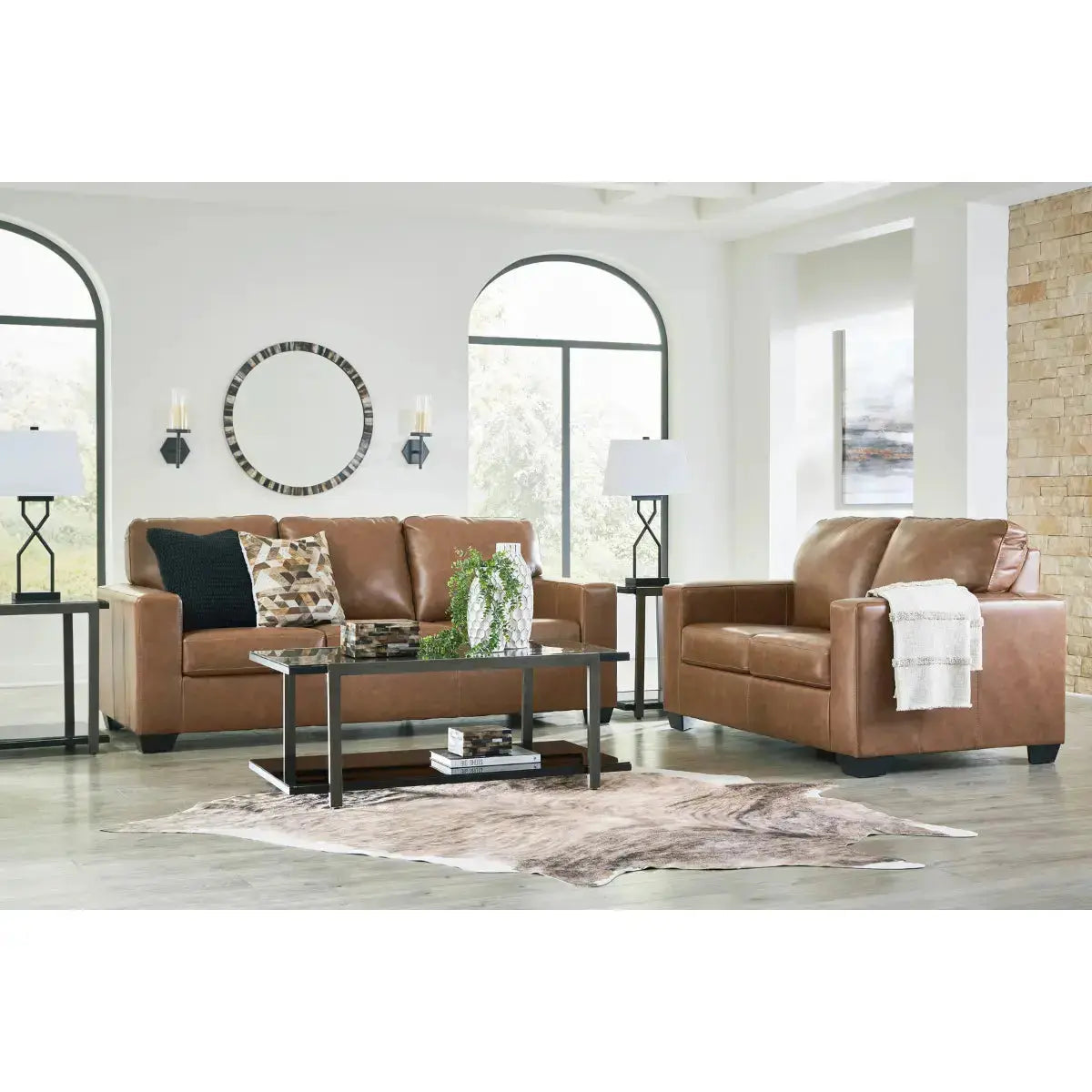 Luxury Bolsena Sofa Set in Caramel Brown - Modern 3-Piece Living Room Furniture for Home & Office - Perfect for Lounging, Entertaining & Relaxing