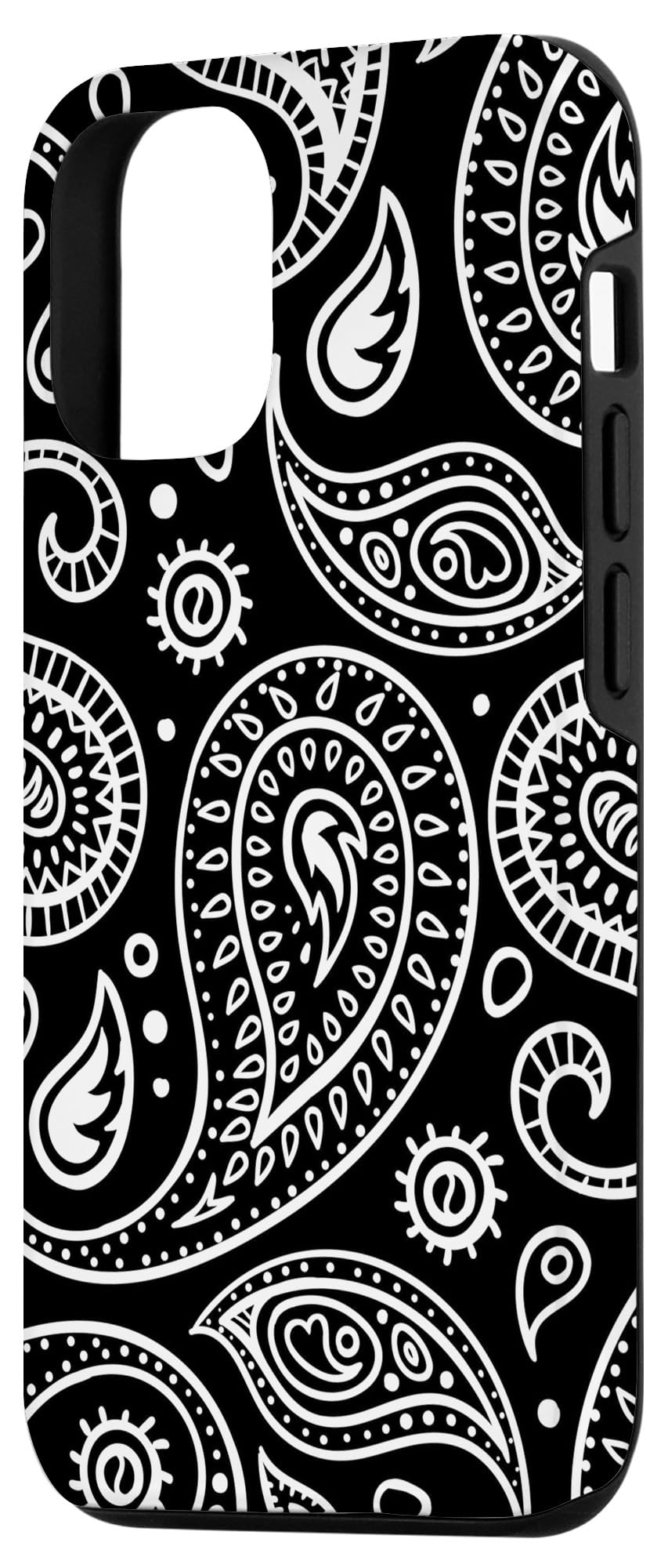 iPhone 12/12 Pro Case - Black with White Paisley Pattern Bandana Design | Slim Protective Cover for Everyday Use, Work & Travel
