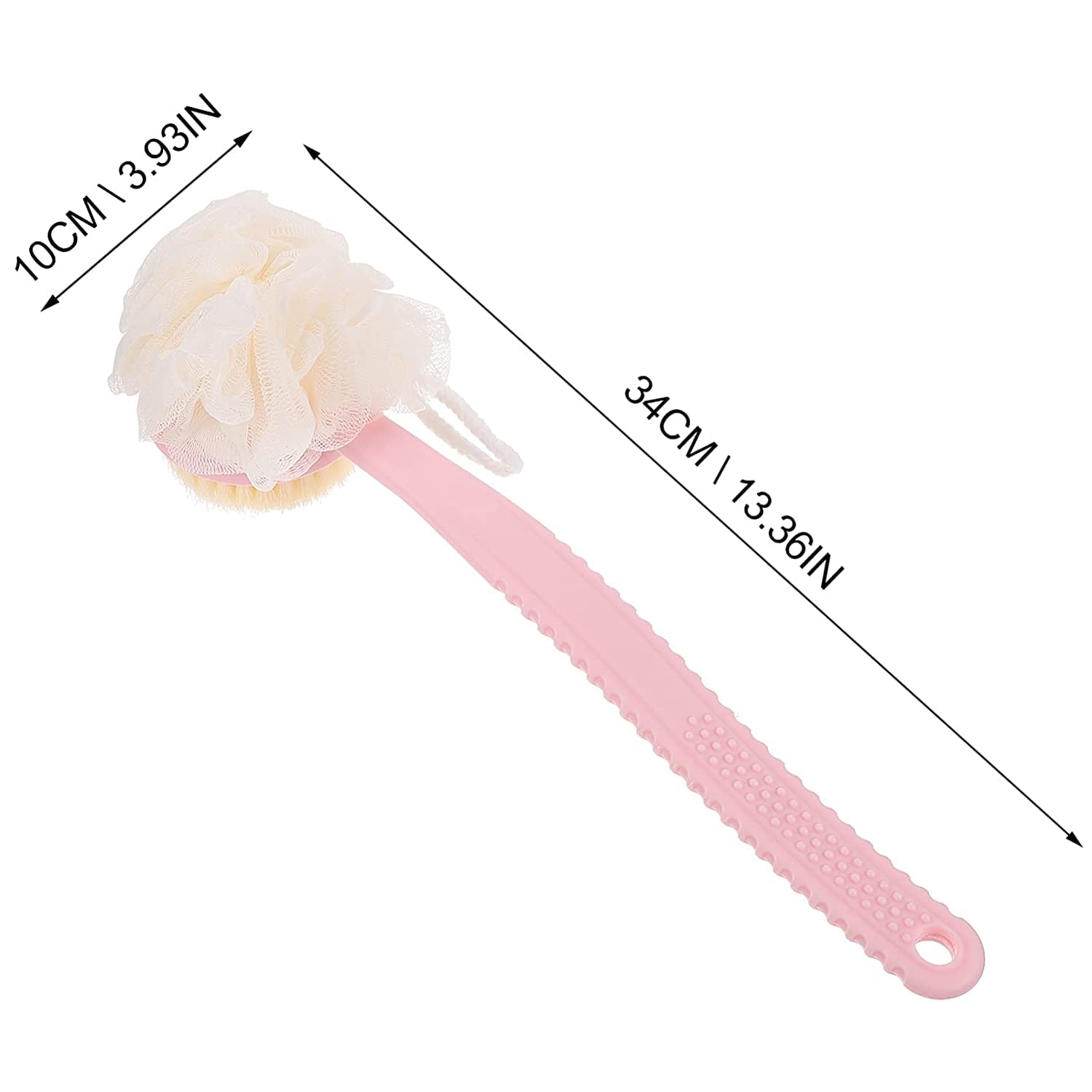 2 in 1 Bath Shower Brush Back Scrubber with Long Handle - Exfoliating Body Brush with Bristles & Loofah Sponge - Ergonomic Curved Design for Men & Women - Perfect for Deep Cleansing, Exfoliation & Relaxing Shower/Bath Time