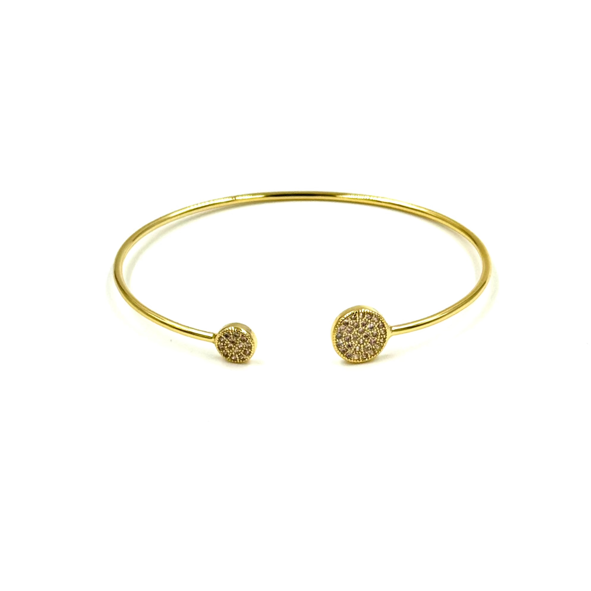 Ashley Gold Stainless Steel Double Disc CZ Bangle Bracelet for Women - Elegant Cubic Zirconia Jewelry for Party, Wedding & Everyday Wear