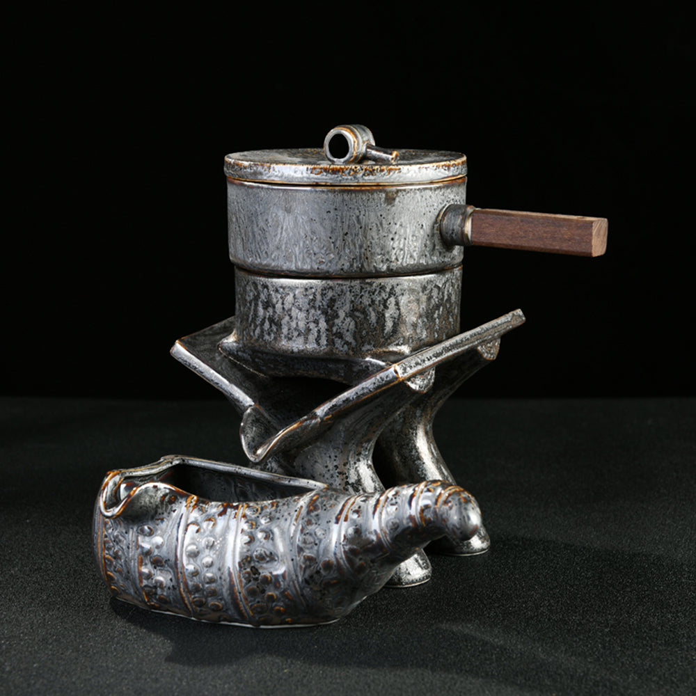 Premium Stone Mill Tea Set with Black Gold Stone Tea Tray - Elegant Chinese Tea Ceremony Set for Home, Office & Gifting