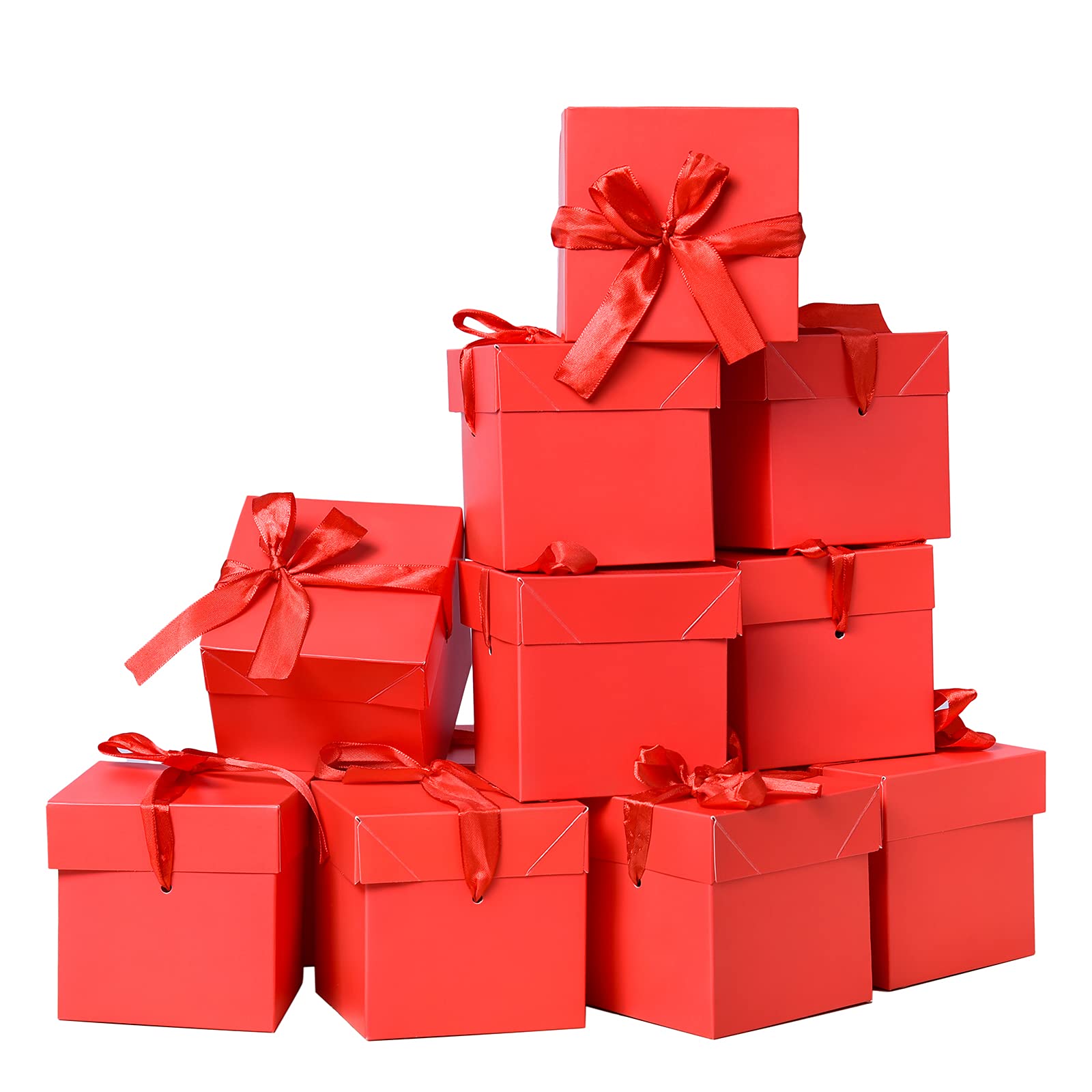 12 Pcs Red Gift Boxes with Lids - Christmas, Wedding, Birthday Favors for Presents & Flower Arrangements